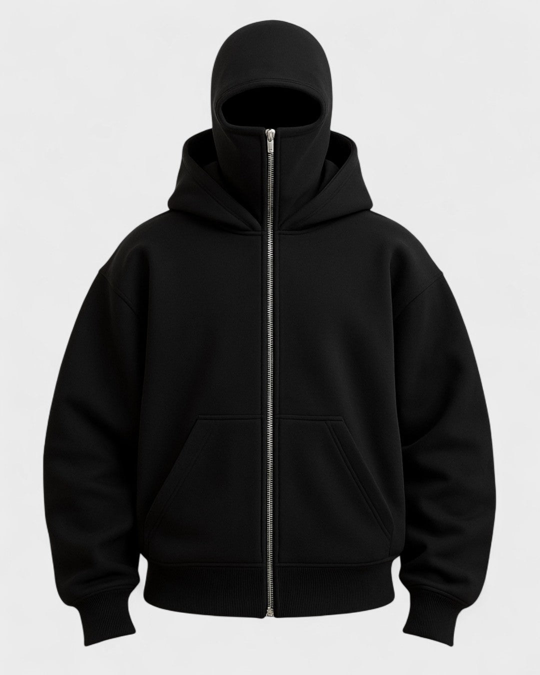 Elinor | Schwarzer Oversize-Zip-Hoodie mit hohem Kragen