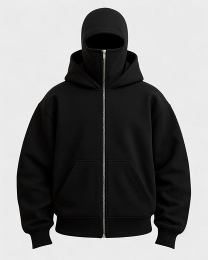 Elinor | Schwarzer Oversize-Zip-Hoodie mit hohem Kragen