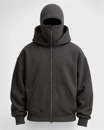 Elinor | Schwarzer Oversize-Zip-Hoodie mit hohem Kragen