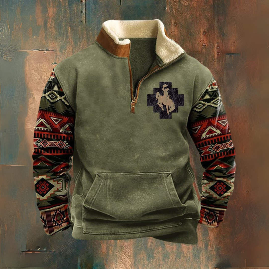 Erhard | Olivgrünes Sweatshirt mit gemusterten Ärmeln