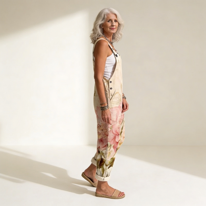 Dagmar | Latzhose mit großen Blüten in Pastell