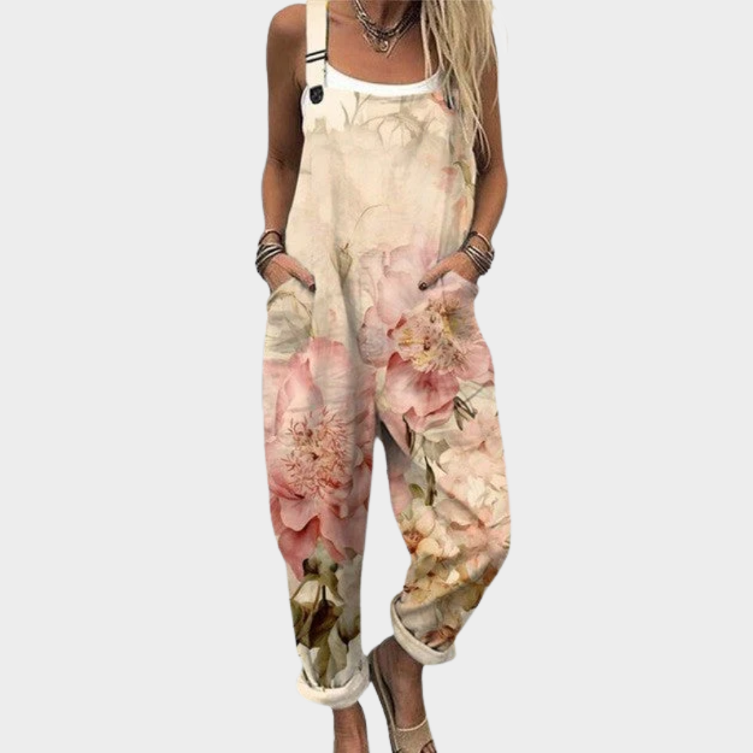 Dagmar | Latzhose mit großen Blüten in Pastell