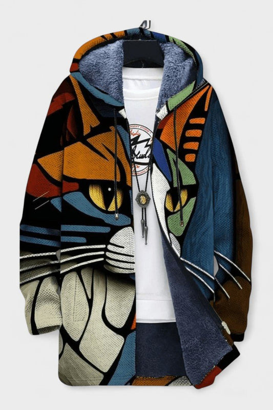 Elise | Kapuzenjacke mit künstlerischem Katzenmotiv