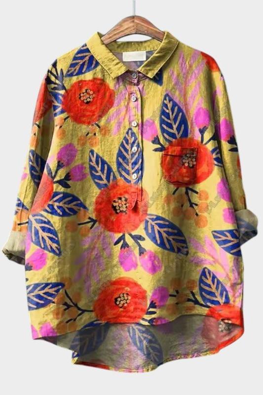 Ella | Senfgelbe Bluse mit Blumenmuster