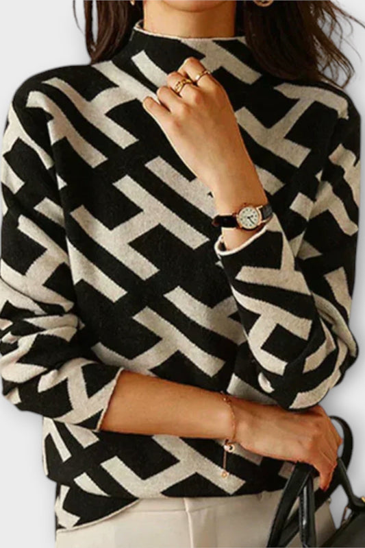 Ellen | Schwarzer Pullover mit geometrischem Muster