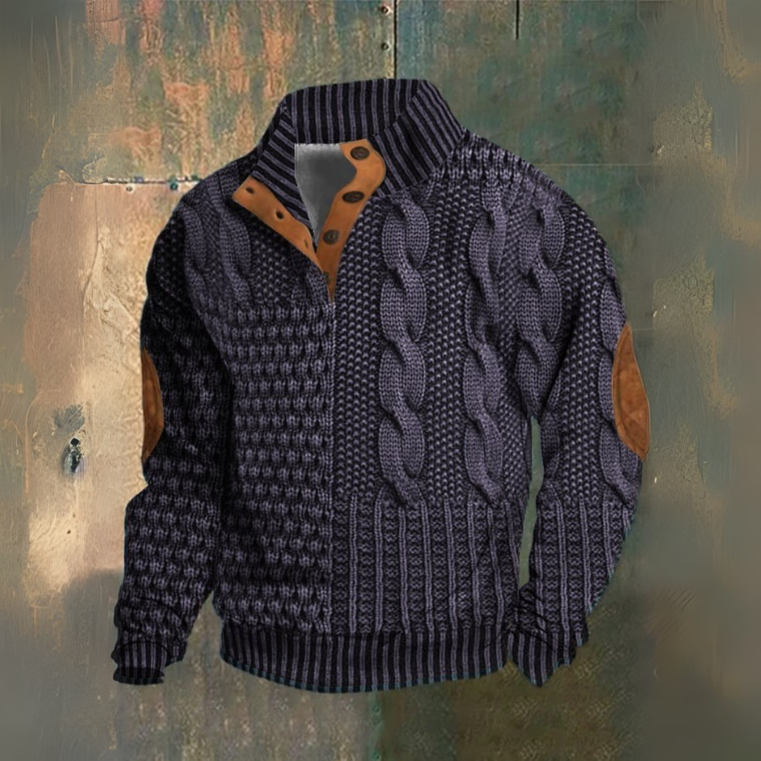 Ernst | Dunkelblauer Zopfmuster-Pullover mit hohem Kragen