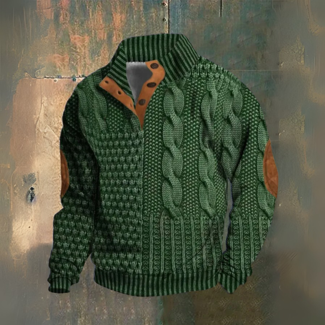 Ernst | Dunkelblauer Zopfmuster-Pullover mit hohem Kragen