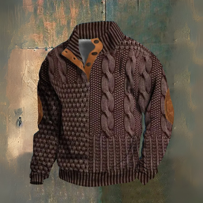 Ernst | Dunkelblauer Zopfmuster-Pullover mit hohem Kragen