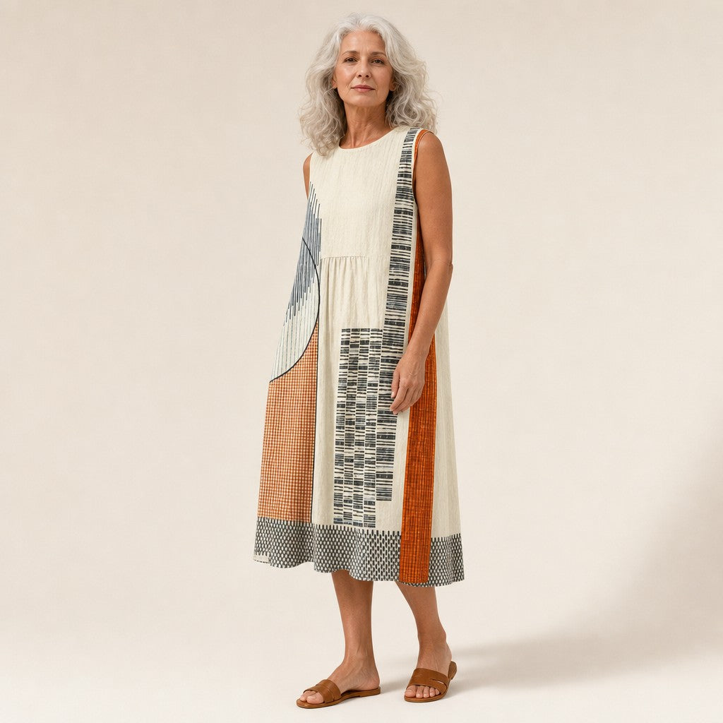 Kerstin | Ärmelloses Sommerkleid mit grafischem Patchwork