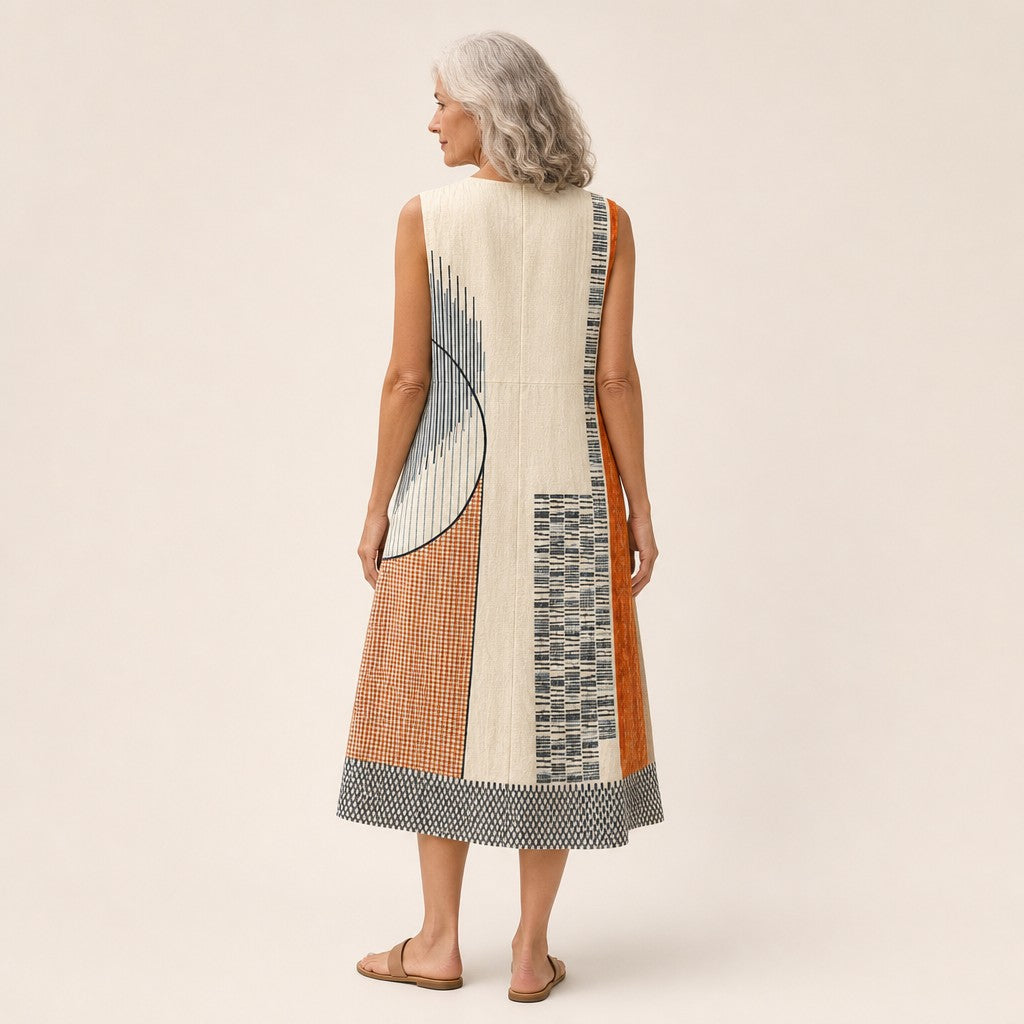 Kerstin | Ärmelloses Sommerkleid mit grafischem Patchwork