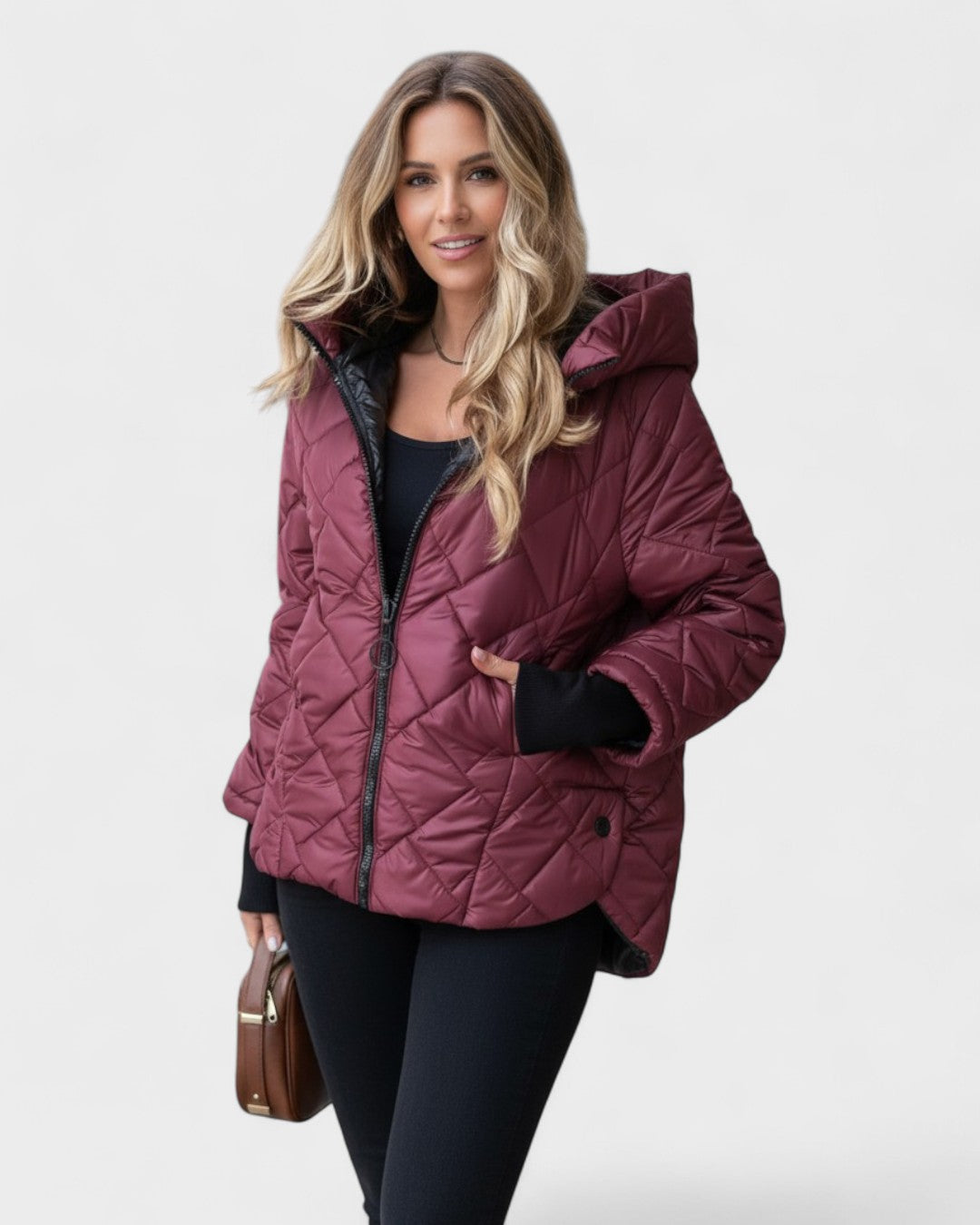 Emma | Gesteppte Kapuzenjacke in Bordeaux