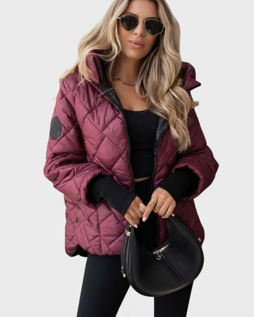 Emma | Gesteppte Kapuzenjacke in Bordeaux