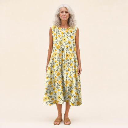 Wiltrud | Ärmelloses Sommerkleid mit gelben Blüten