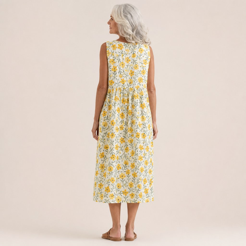 Wiltrud | Ärmelloses Sommerkleid mit gelben Blüten