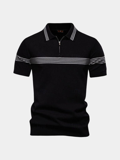 Edmund | Weißes Poloshirt mit Streifendetail