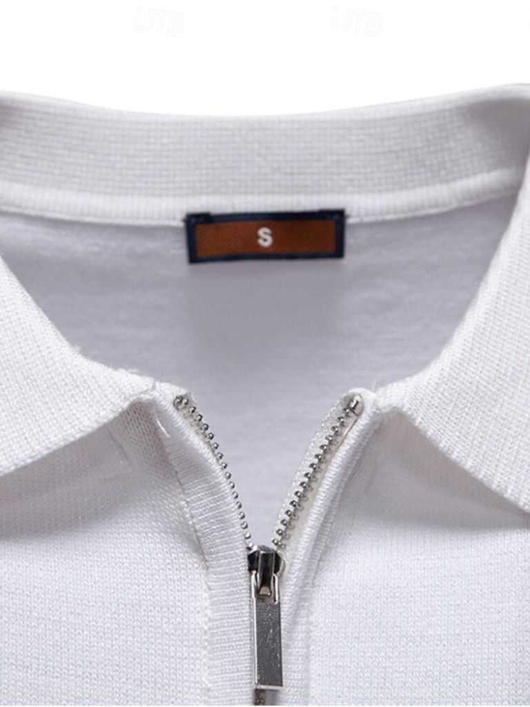 Edmund | Weißes Poloshirt mit Streifendetail