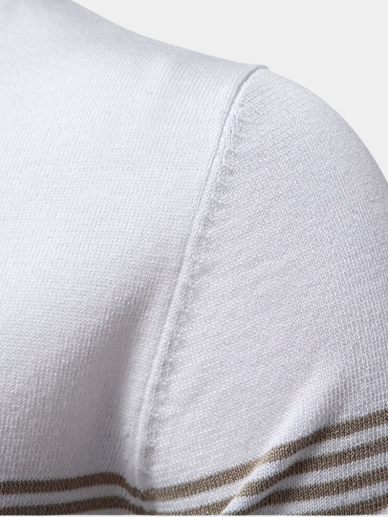 Edmund | Weißes Poloshirt mit Streifendetail