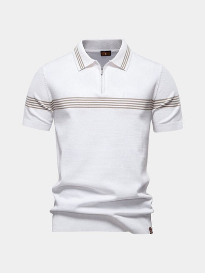 Edmund | Weißes Poloshirt mit Streifendetail