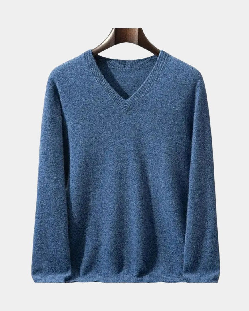 Edmund | Blauer Pullover mit V-Ausschnitt