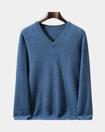 Edmund | Blauer Pullover mit V-Ausschnitt