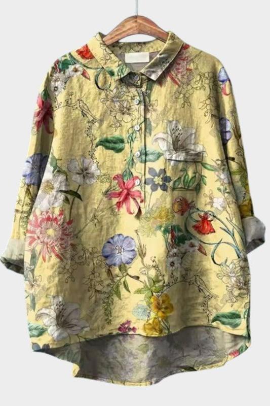Emilie | Gelbe Bluse mit Naturmotiven
