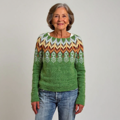 Elfriede | Norwegerpullover mit Zickzackmuster in Grün