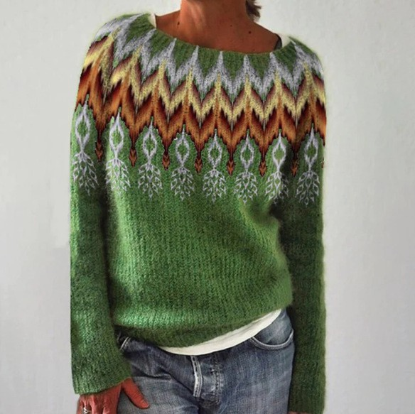 Elfriede | Norwegerpullover mit Zickzackmuster in Grün