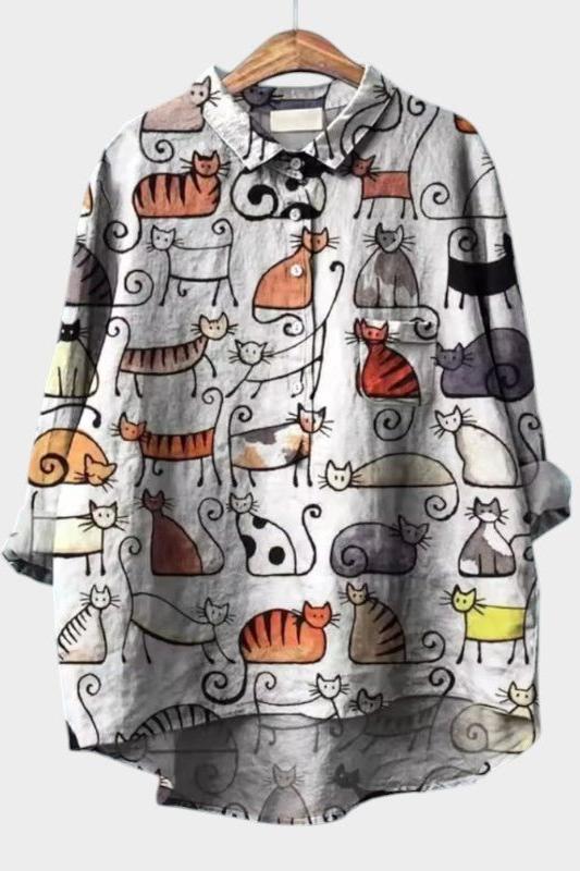 Emma | Bluse mit gezeichneten Katzen