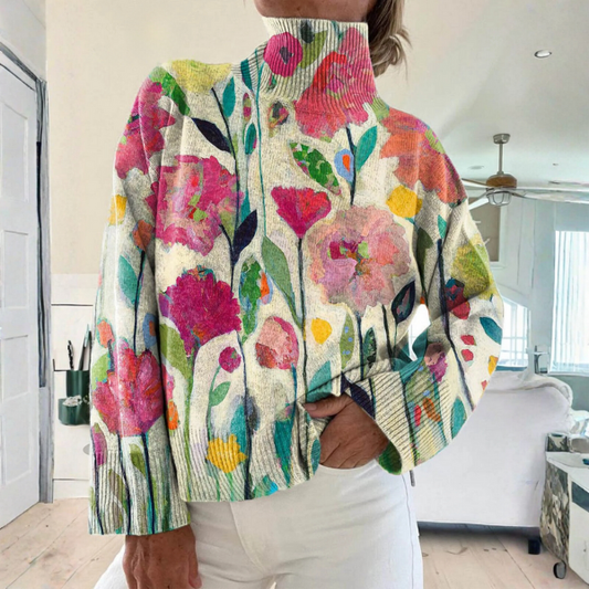 Klara-Marie | Rollkragenpullover mit farbenfrohem Gartenmuster