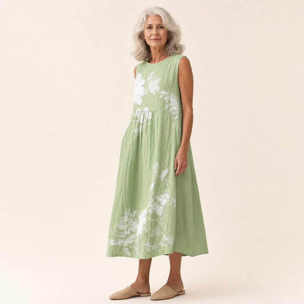 Auguste | Ärmelloses Sommerkleid mit Blütenzweigen