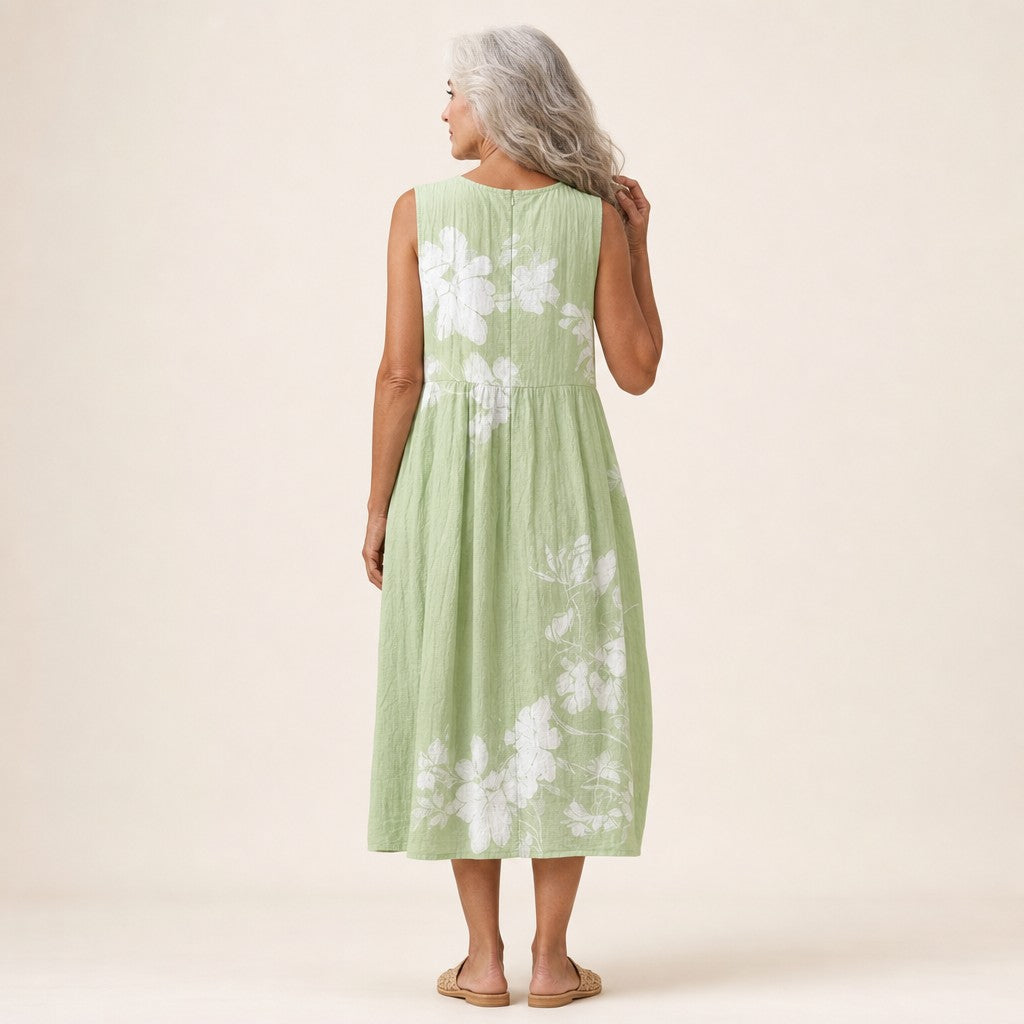 Auguste | Ärmelloses Sommerkleid mit Blütenzweigen