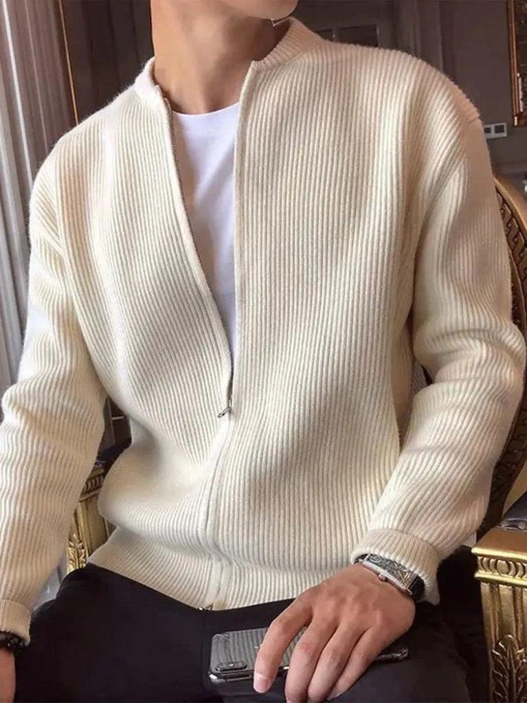Ewald | Cremefarbene Strickjacke mit Reißverschluss