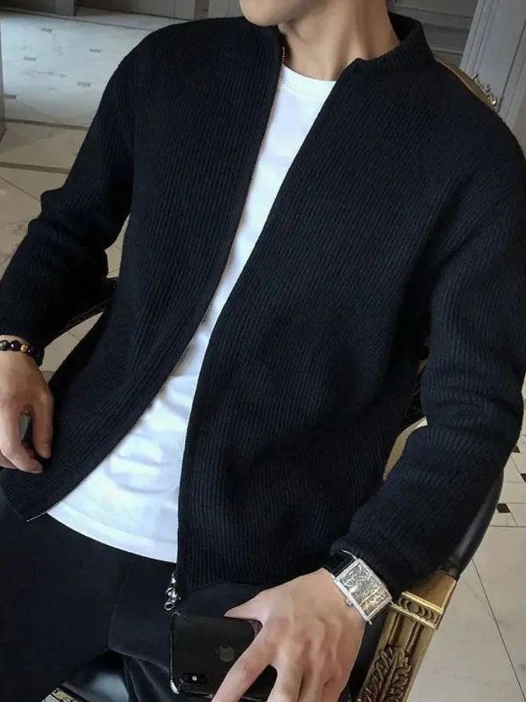 Ewald | Cremefarbene Strickjacke mit Reißverschluss