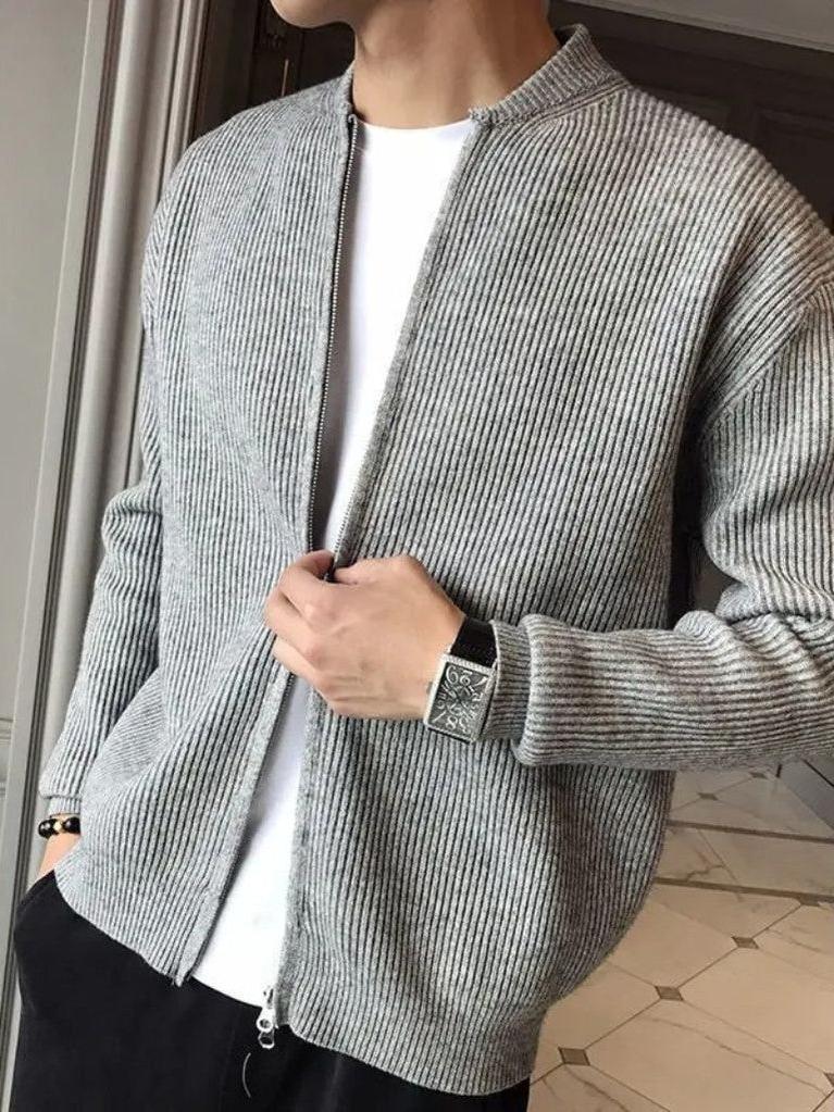 Ewald | Cremefarbene Strickjacke mit Reißverschluss
