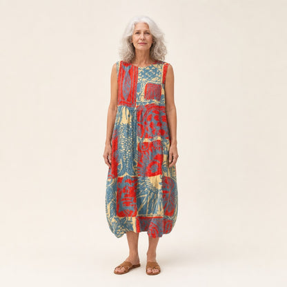 Friedel | Ärmelloses Sommerkleid mit Collagemuster