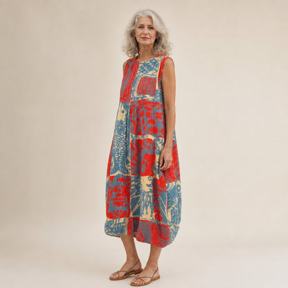 Friedel | Ärmelloses Sommerkleid mit Collagemuster