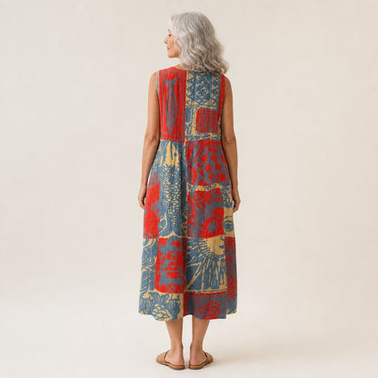 Friedel | Ärmelloses Sommerkleid mit Collagemuster