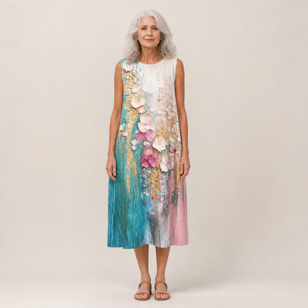 Helma | Ärmelloses Sommerkleid mit Blütenmalerei