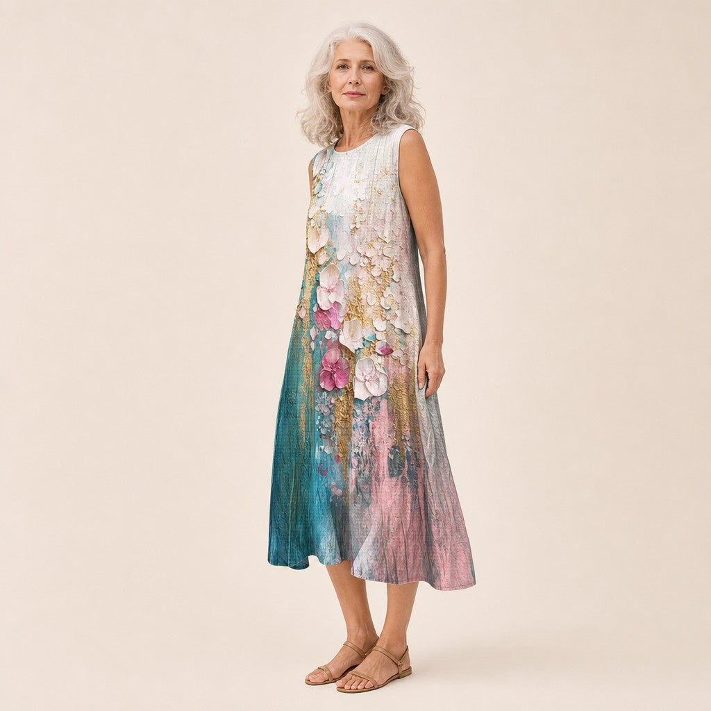 Helma | Ärmelloses Sommerkleid mit Blütenmalerei