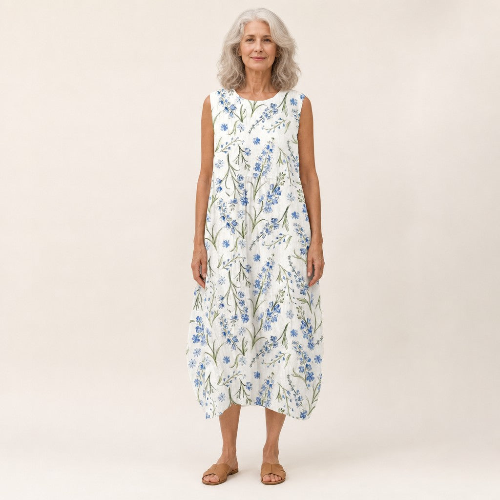 Erna | Ärmelloses Sommerkleid mit blauen Wiesenblumen