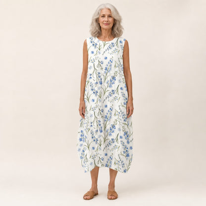 Erna | Ärmelloses Sommerkleid mit blauen Wiesenblumen