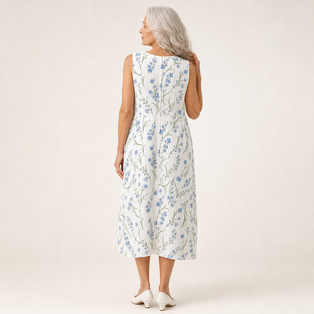 Erna | Ärmelloses Sommerkleid mit blauen Wiesenblumen