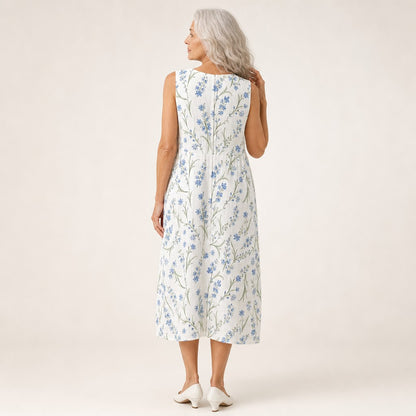 Erna | Ärmelloses Sommerkleid mit blauen Wiesenblumen