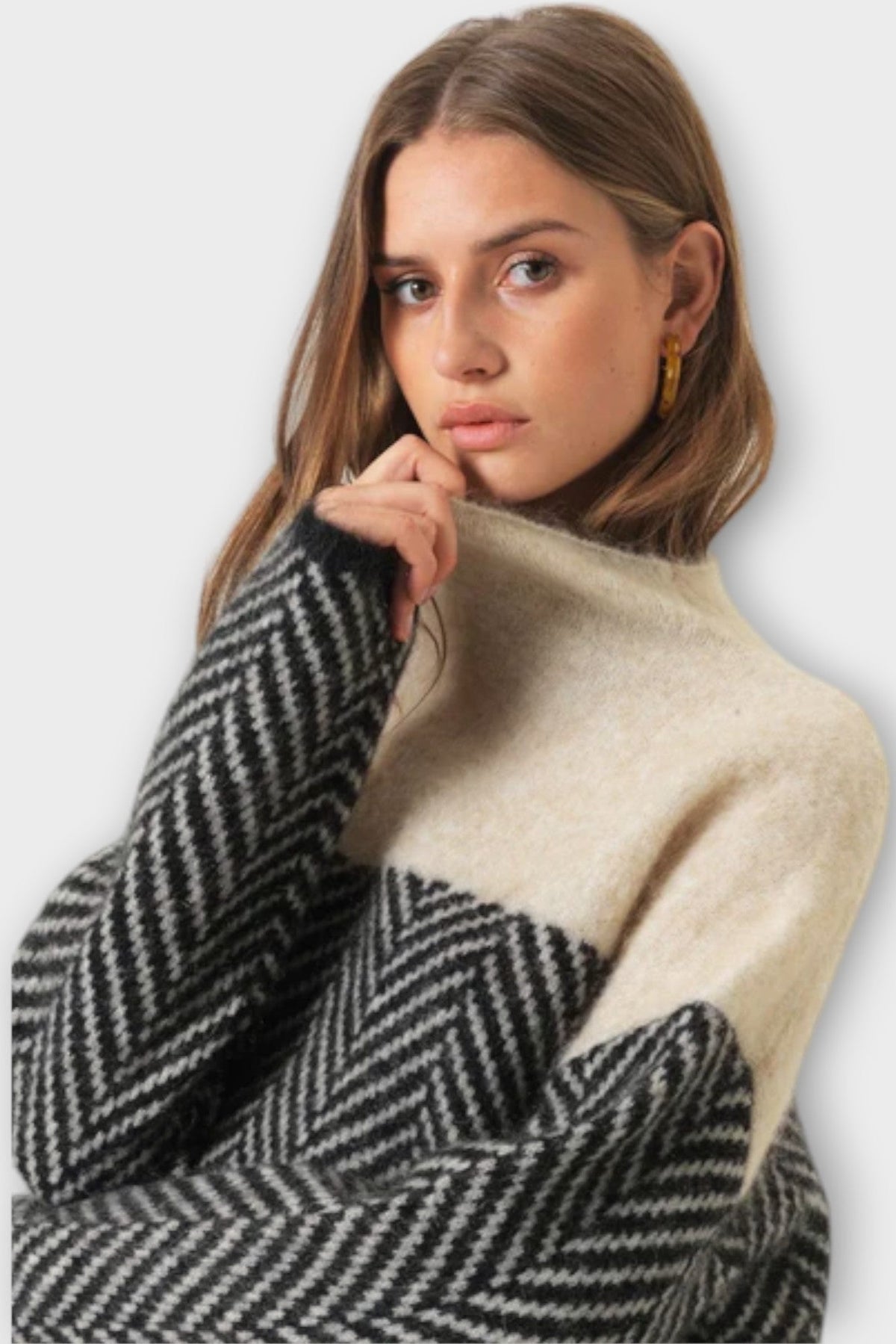 Freya | Camel-Pullover mit Fischgrätmuster