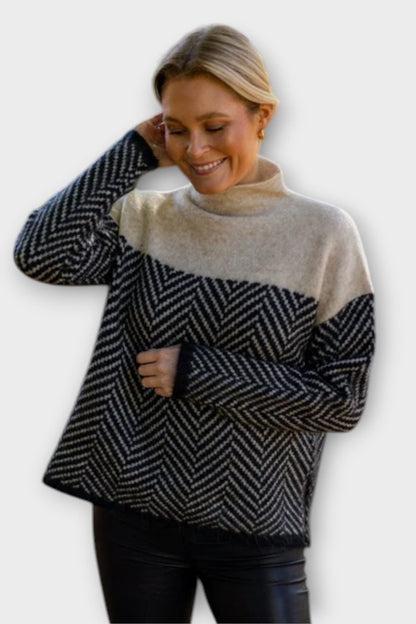 Freya | Camel-Pullover mit Fischgrätmuster