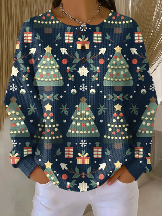 Ida | Weihnachtspullover in Dunkelblau mit Tannen
