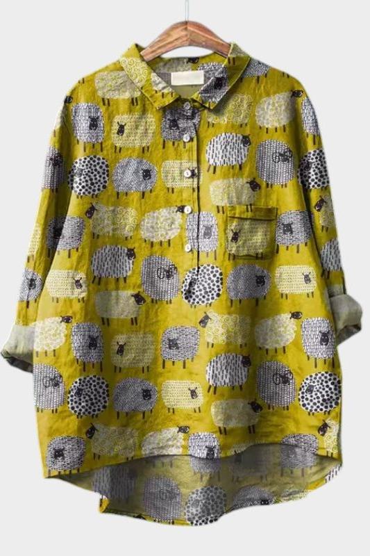 Friedel | Gelbe Bluse mit Schafmuster