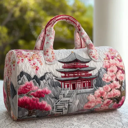 Adele-Marie | Gesteppte Reisetasche mit Motiv Pagode mit Kirschblüten
