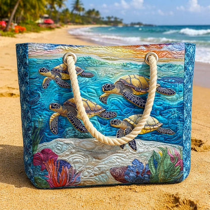 Silvia | Gesteppte Strandtasche mit Motiv Schildkröten und Korallen