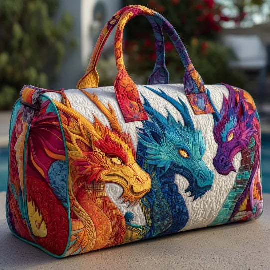 Stefanie | Gesteppte Reisetasche mit Motiv Drei Drachen